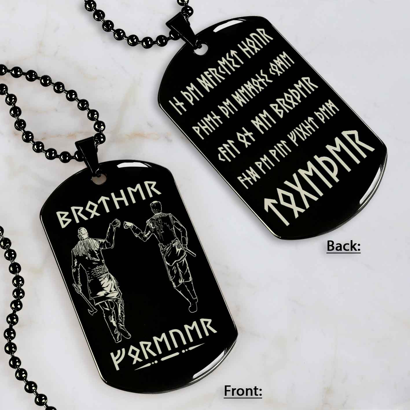 Rune-Viking double side dog tag Call on me brother and We will fight t
