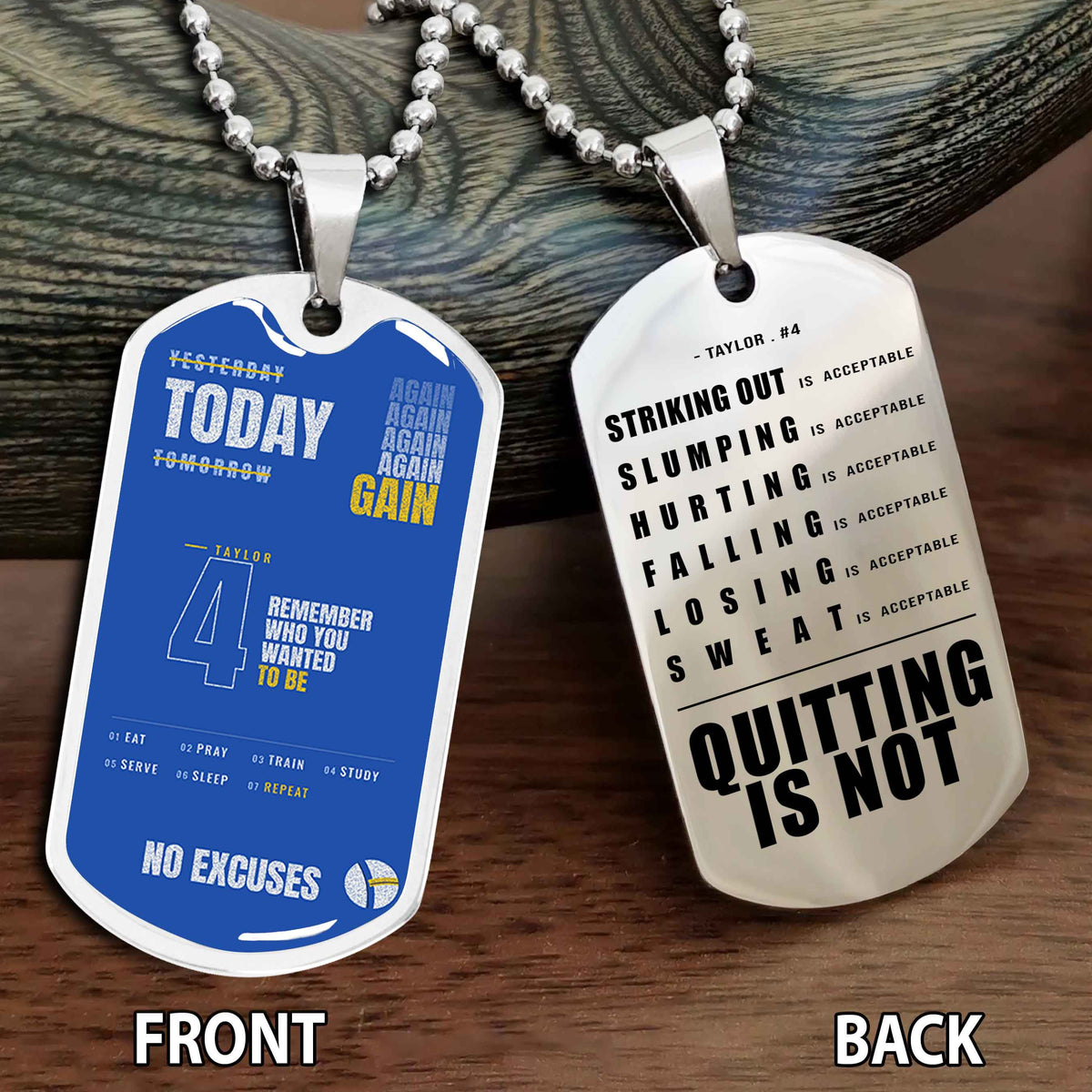 Personalized Double Side Graphic Dog Tag Sport - Quitting Is Not Gift For Your Kid