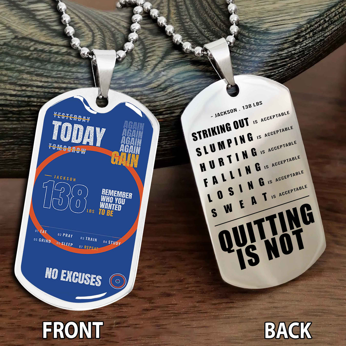 Personalized Double Side Graphic Dog Tag Sport - Quitting Is Not Gift For Your Kid