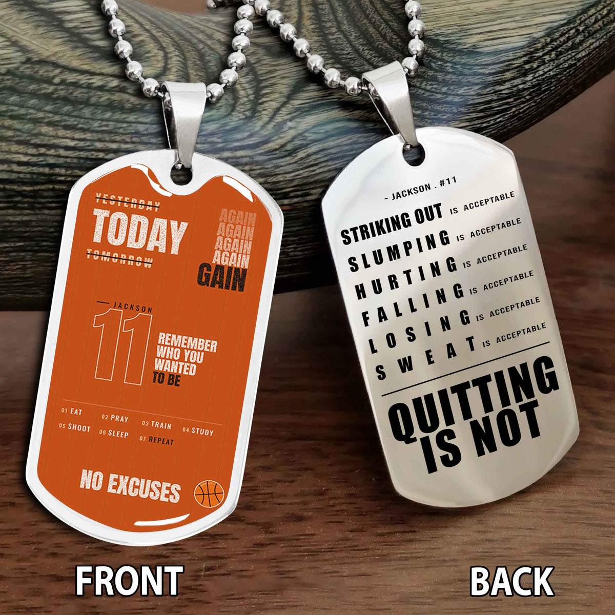 Personalized Double Side Graphic Dog Tag Sport - Quitting Is Not Gift For Your Kid