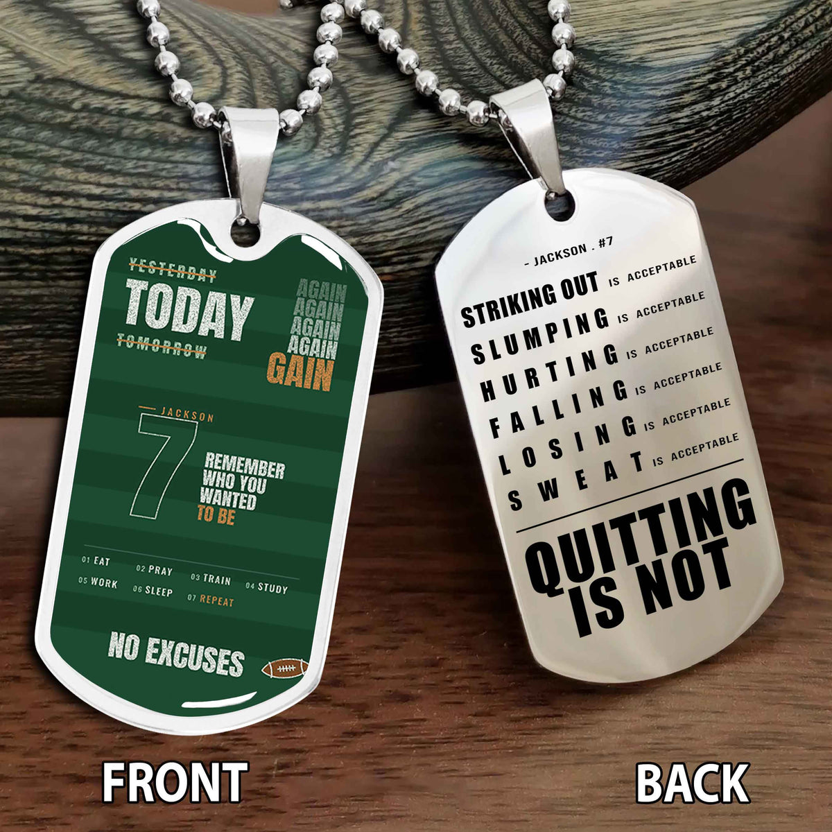 Personalized Double Side Graphic Dog Tag Sport - Quitting Is Not Gift For Your Kid