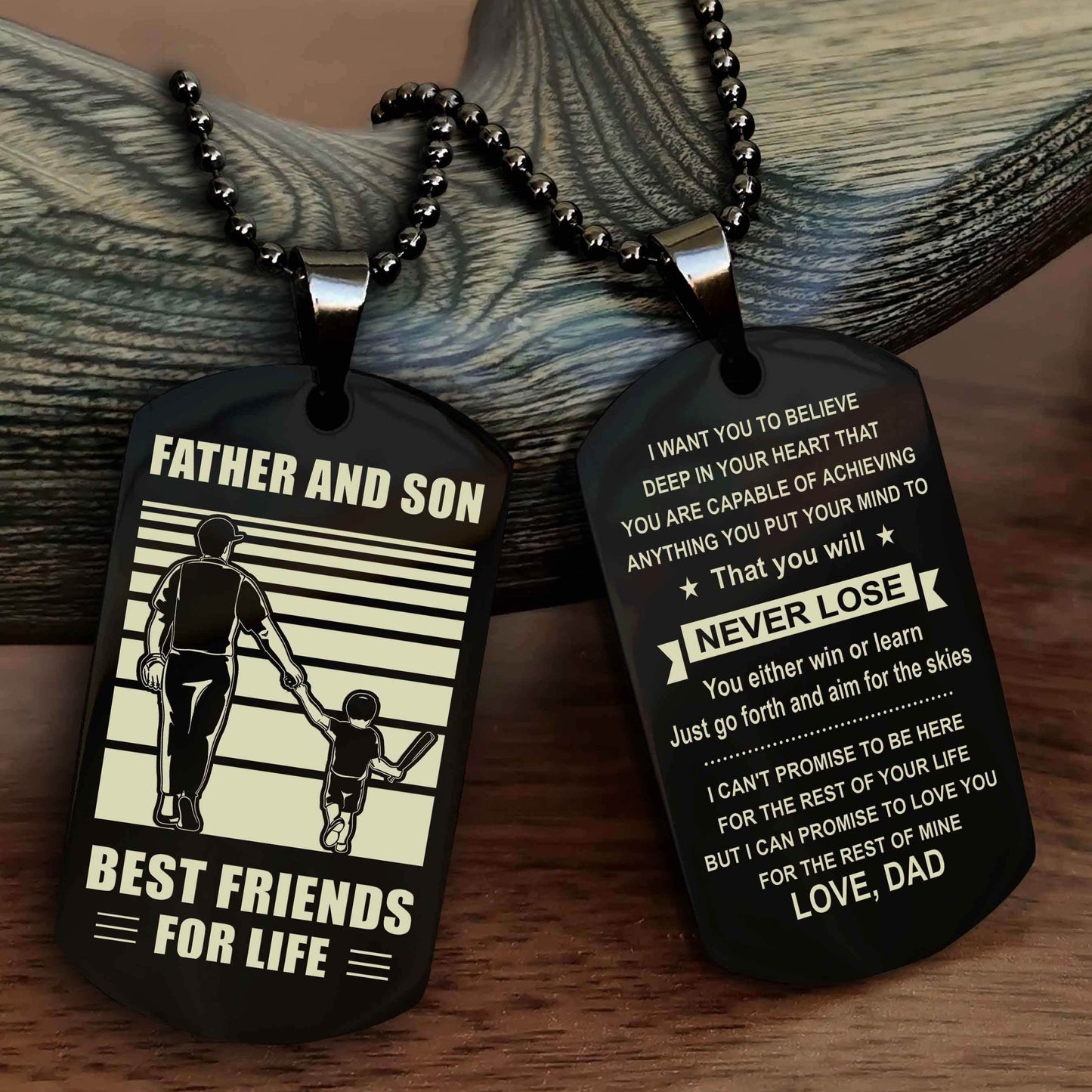 DRB Personalized Double Sided Dog Tag Silver To My Son I Love You - You Will Never Lose You Either Win Or Learn From Dad To Son