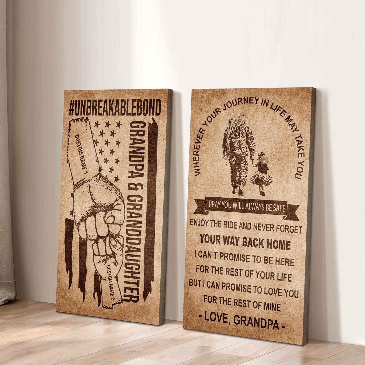 Grandpa And Granddaughter UnBreakable Bond - 2 Piece Canvas Wall Art Black Floating Frame - Never Forget Your Way Back Home