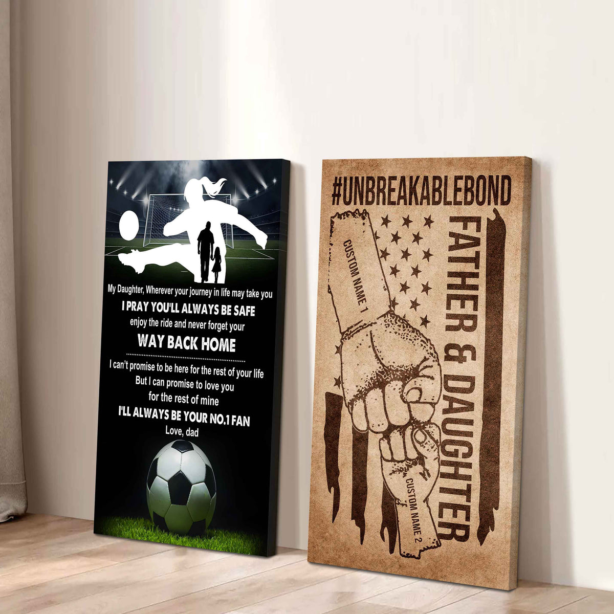 Dad And Daughter UnBreakable Bond - 2 Piece Canvas Wall Art - Never Forget Your Way Back Home
