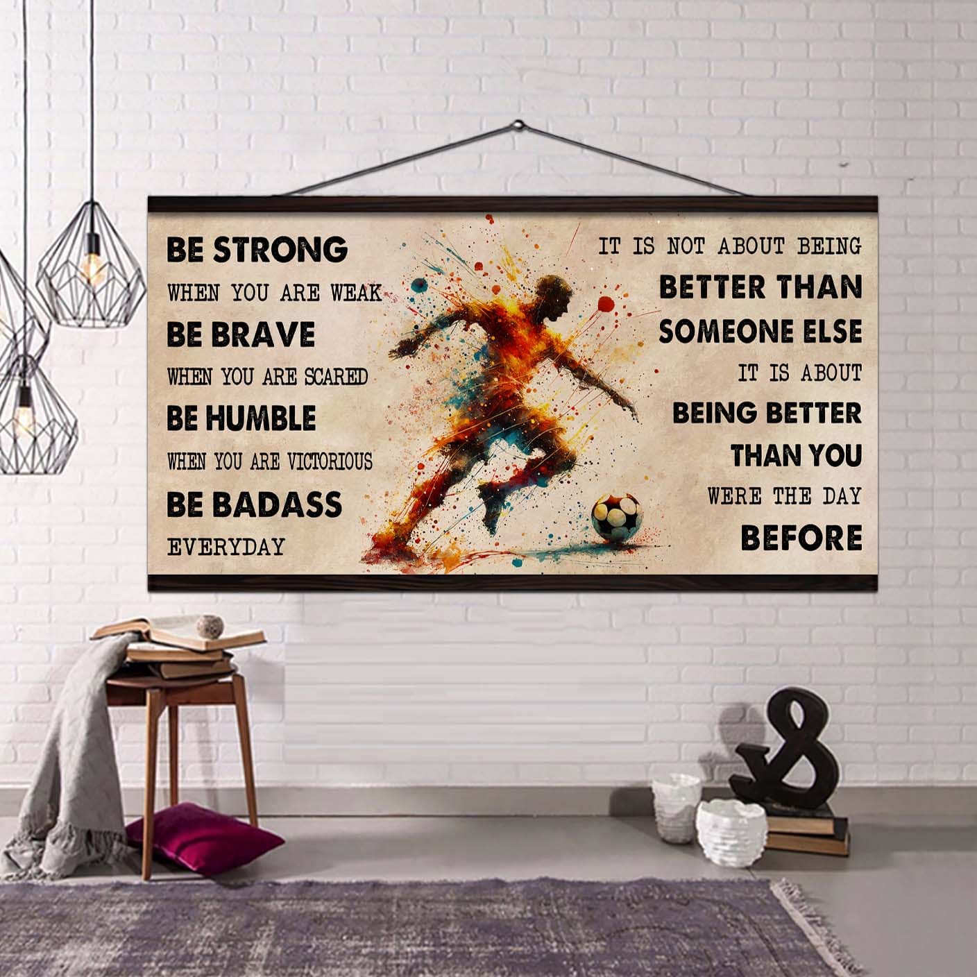 Water Color Hockey Poster Canvas It Is Not About Being Better Than Someone Else - Be Strong When You Are Weak Be Badass Everyday