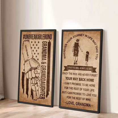 Grandma And Granddaughter UnBreakable Bond - 2 Piece Canvas Wall Art Black Floating Frame - Never Forget Your Way Back Home