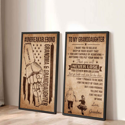 Grandma And Granddaughter UnBreakable Bond - 2 Piece Canvas Wall Art Black Floating Frame - You Will Never Lose You Either Win Or Learn