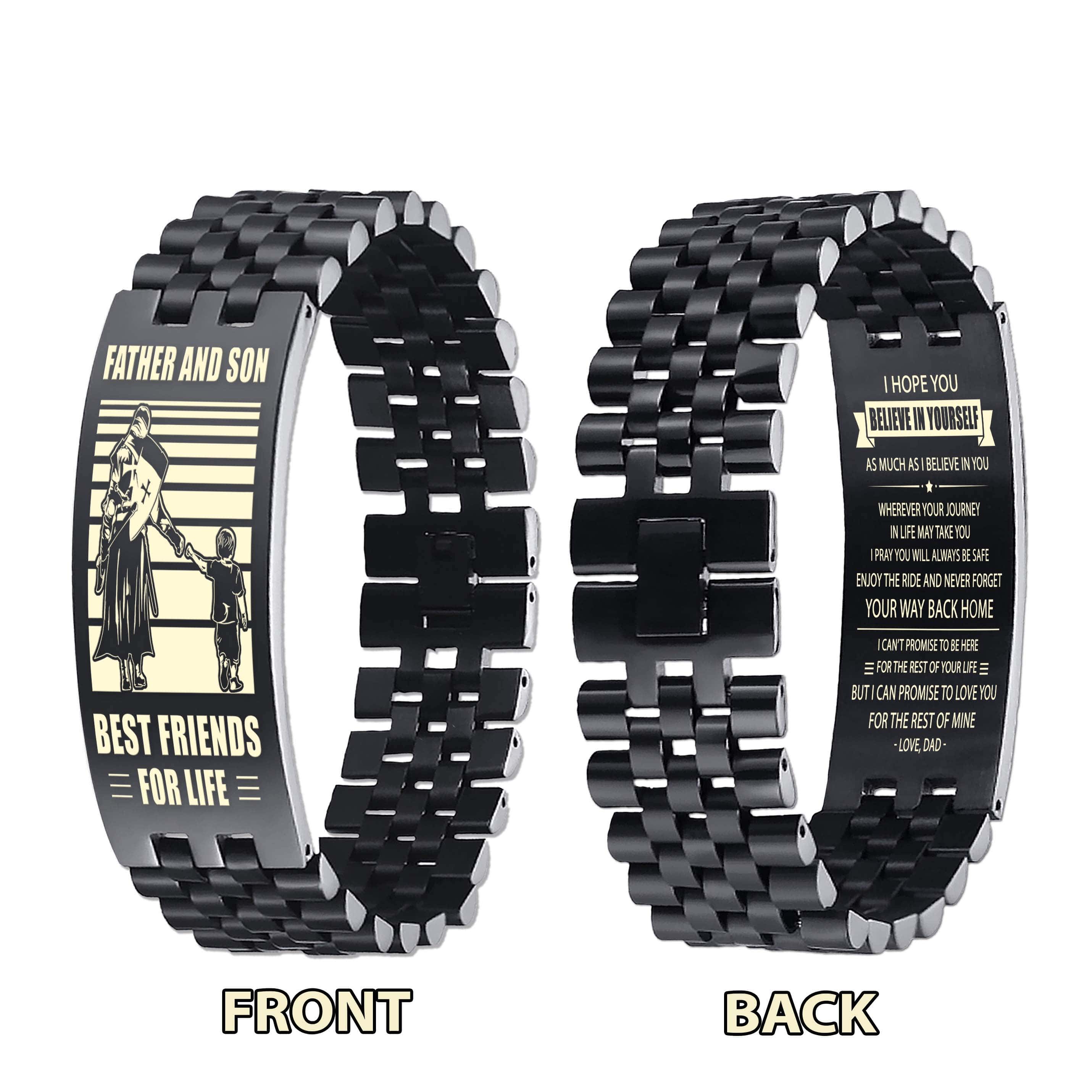 STO Samurai Personalized Double Sided Bracelet Father And Son Best Friends For Life - Message on the back side