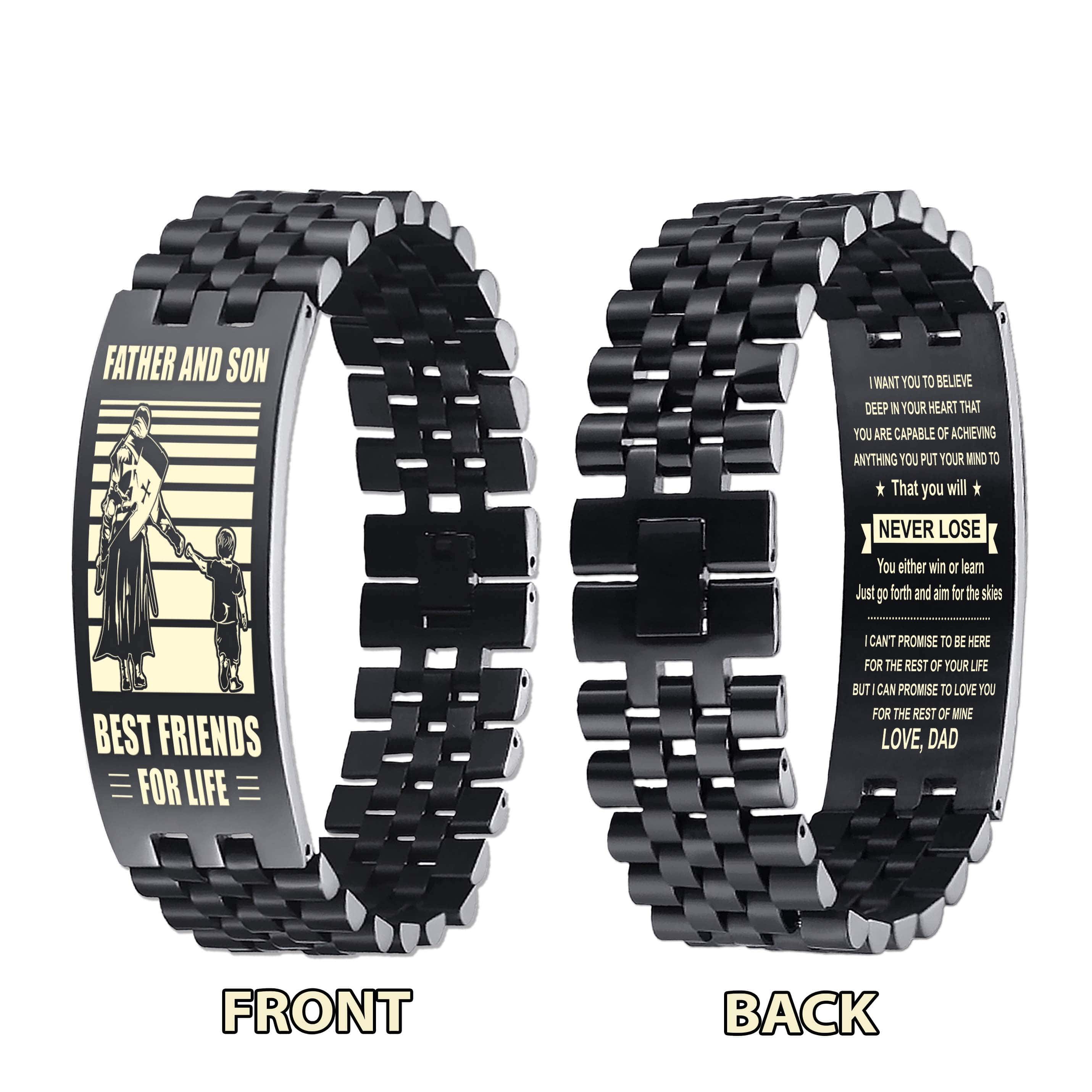 Be strong-Personalized Double Sided Bracelet Father And Son Best Friends For Life - Message on the back side-Be strong