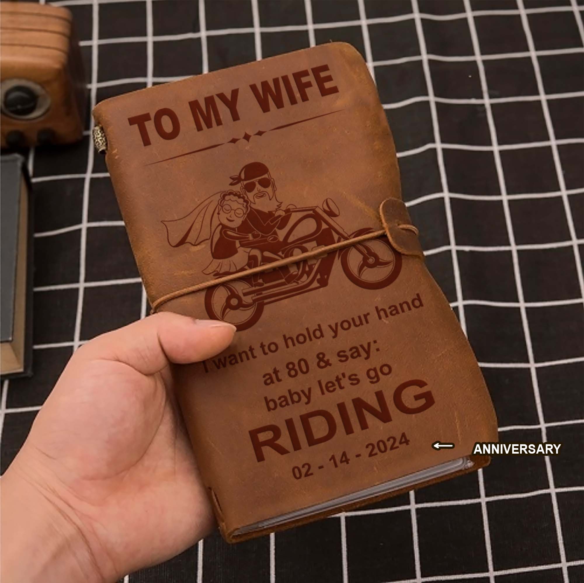 Biker Customizable vintage journal notebook, gifts from husband to wife -Let's go riding