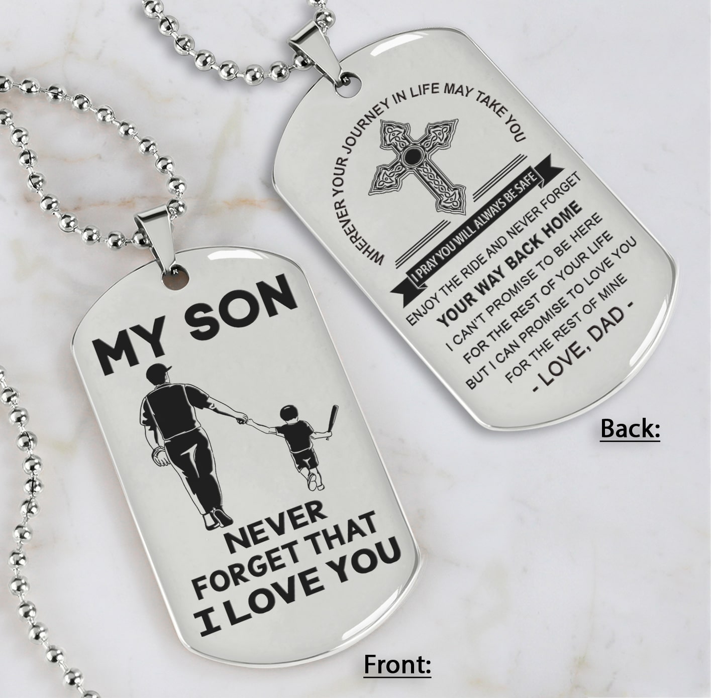 Cross Personalized Double Sided Dog Tag My Son Never Forget That I Love You - Message on the back side