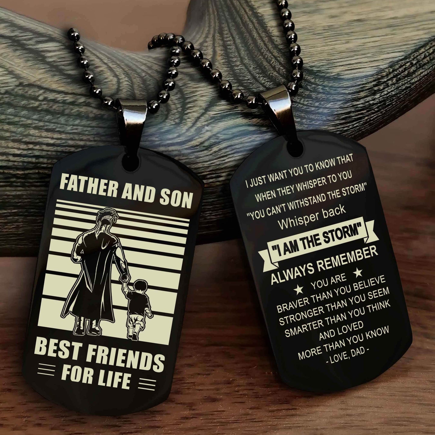 Viking Personalized Double Sided Dog Tag Silver To My Son I Love You - Whisper Back I'm The Storm