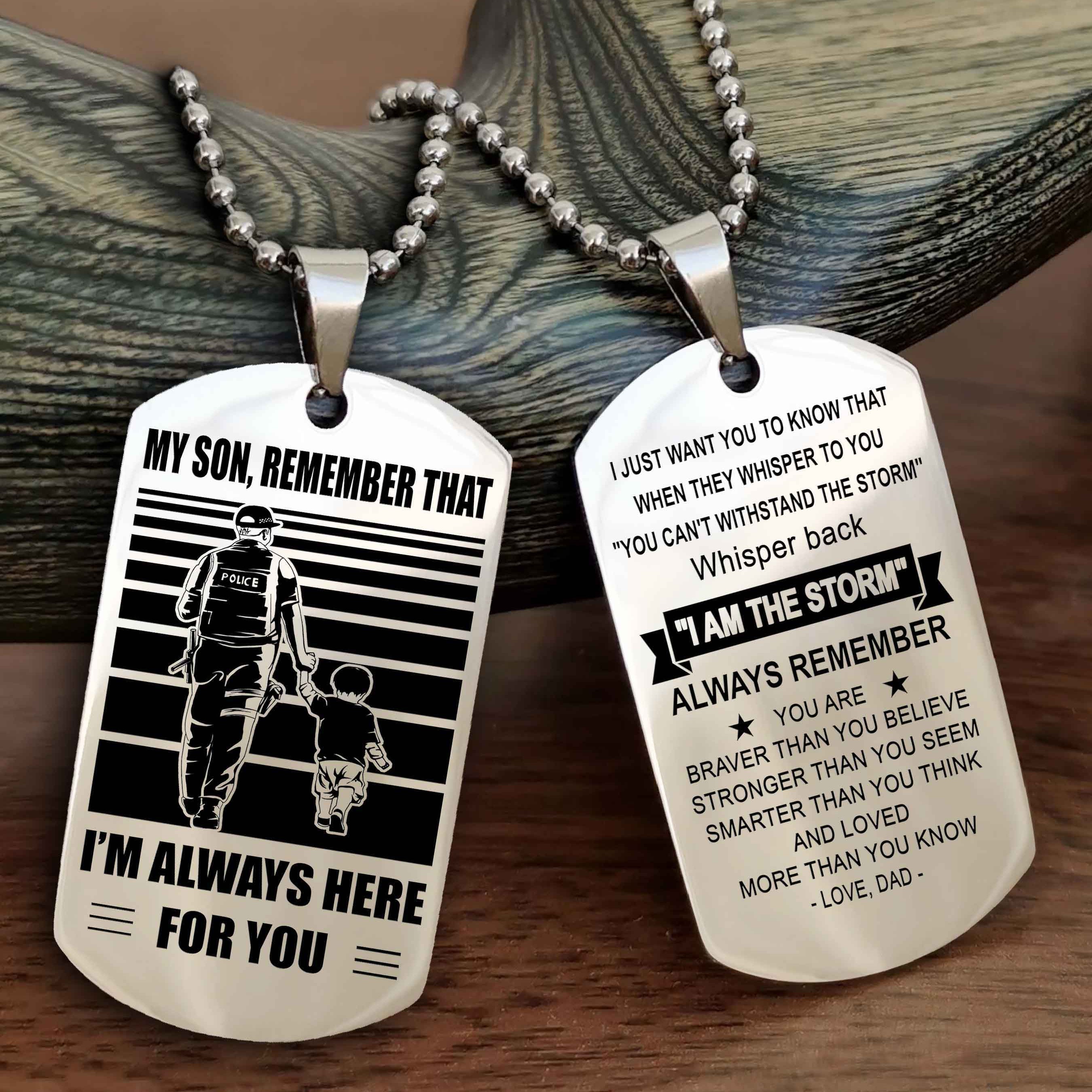 Biker Personalized Double Sided Dog Tag My Son Remember That I Will Always Here Whisper Back I Am The Storm