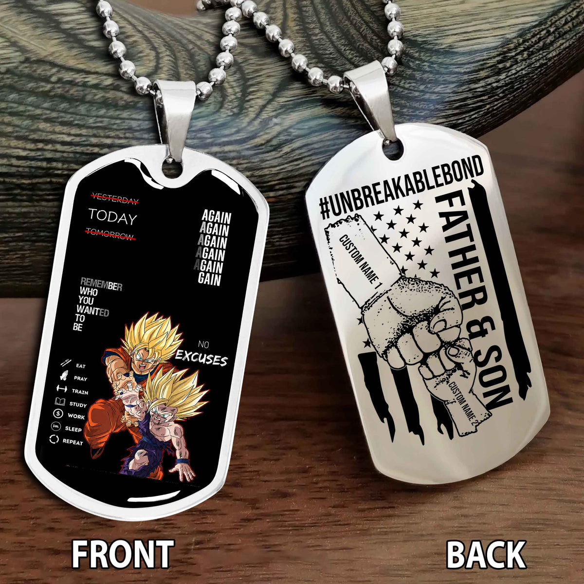 Personalized Double Side Graphic Dog Tag Father And Son UnBreakable Bond Again Again Again