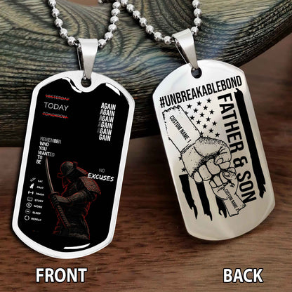 Personalized Double Side Graphic Dog Tag Father And Son UnBreakable Bond Again Again Again
