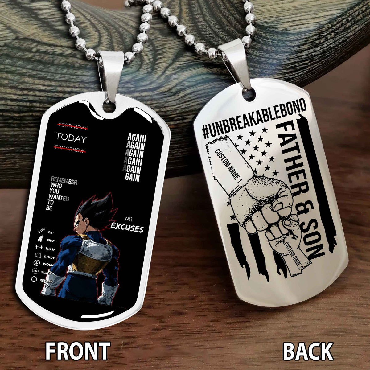 Personalized Double Side Graphic Dog Tag Father And Son UnBreakable Bond Again Again Again