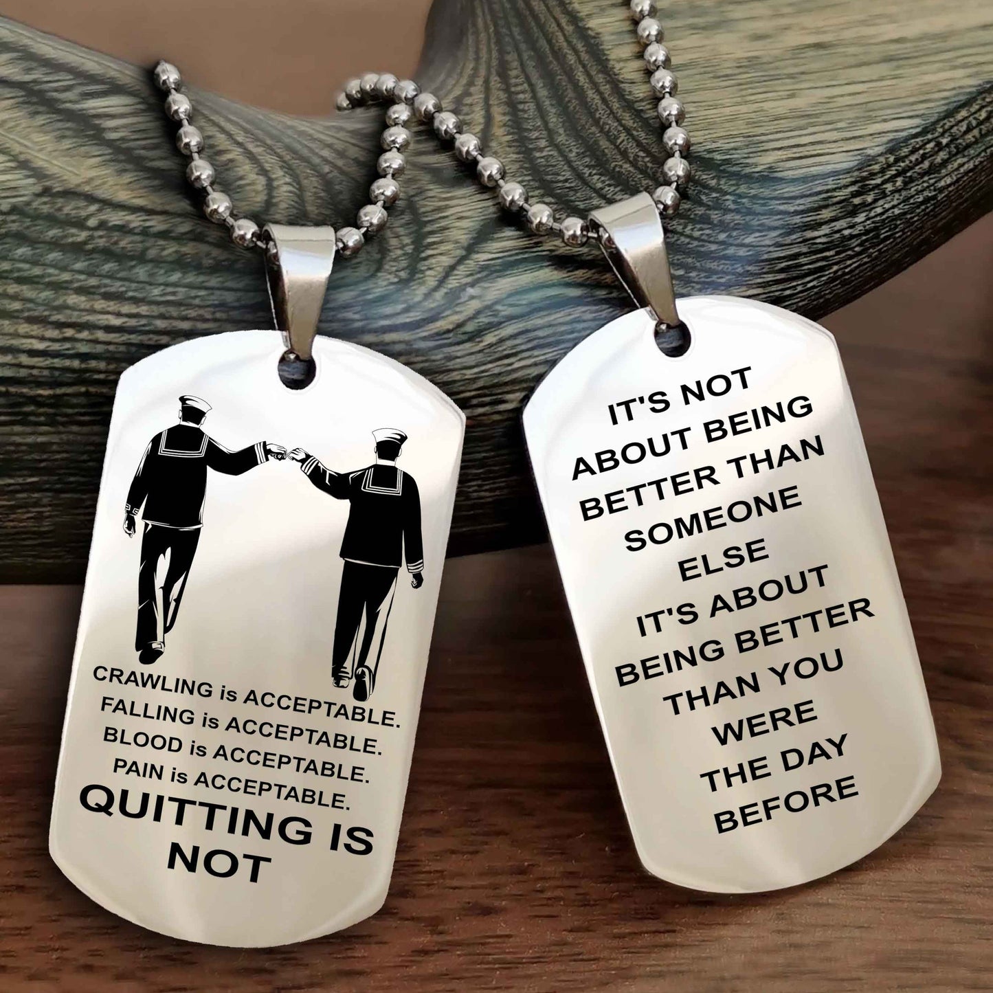 DRB Double Side Dog Tag For Your Friend Quiting Is Not - It's Not About Being Better Than Someone Else