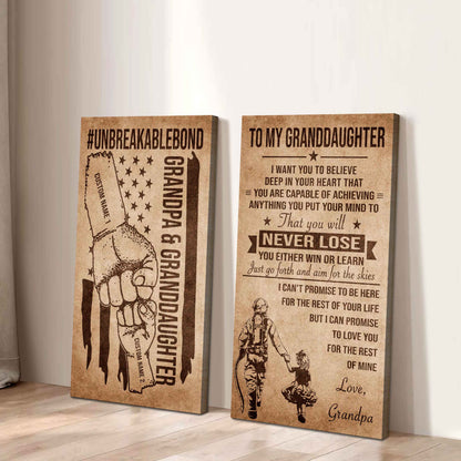 Grandpa And Granddaughter UnBreakable Bond - 2 Piece Canvas Wall Art Black Floating Frame - You Will Never Lose You Either Win Or Learn