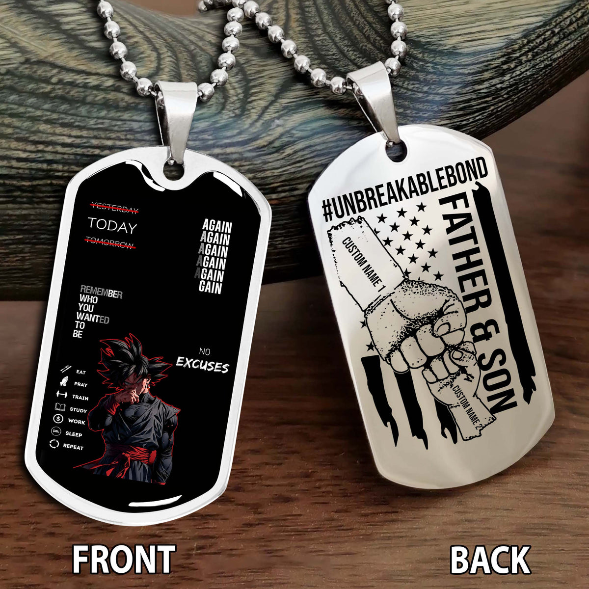 Personalized Double Side Graphic Dog Tag Father And Son UnBreakable Bond Again Again Again