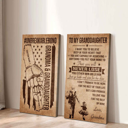 Grandma And Granddaughter UnBreakable Bond - 2 Piece Canvas Wall Art Black Floating Frame - You Will Never Lose You Either Win Or Learn
