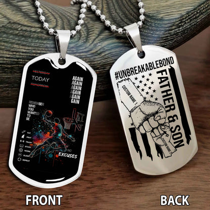Personalized Double Side Graphic Dog Tag Father And Son UnBreakable Bond Again Again Again