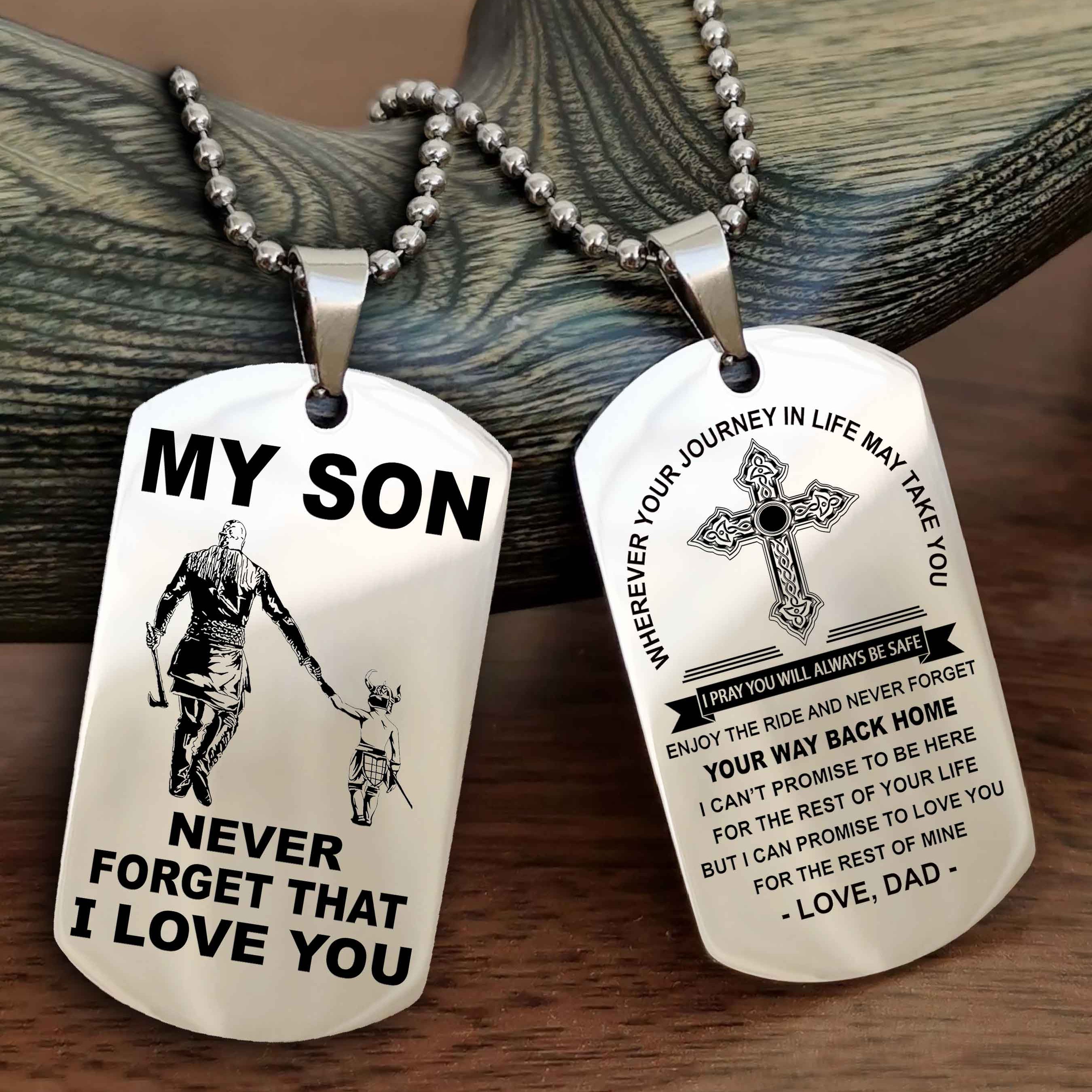 DRB Cross Double Sided Dog Tag To My Son Never Forget That I Love You - Gift For Son Never Forget Your Way Back Home
