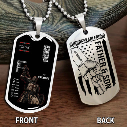 Personalized Double Side Graphic Dog Tag Father And Son UnBreakable Bond Again Again Again