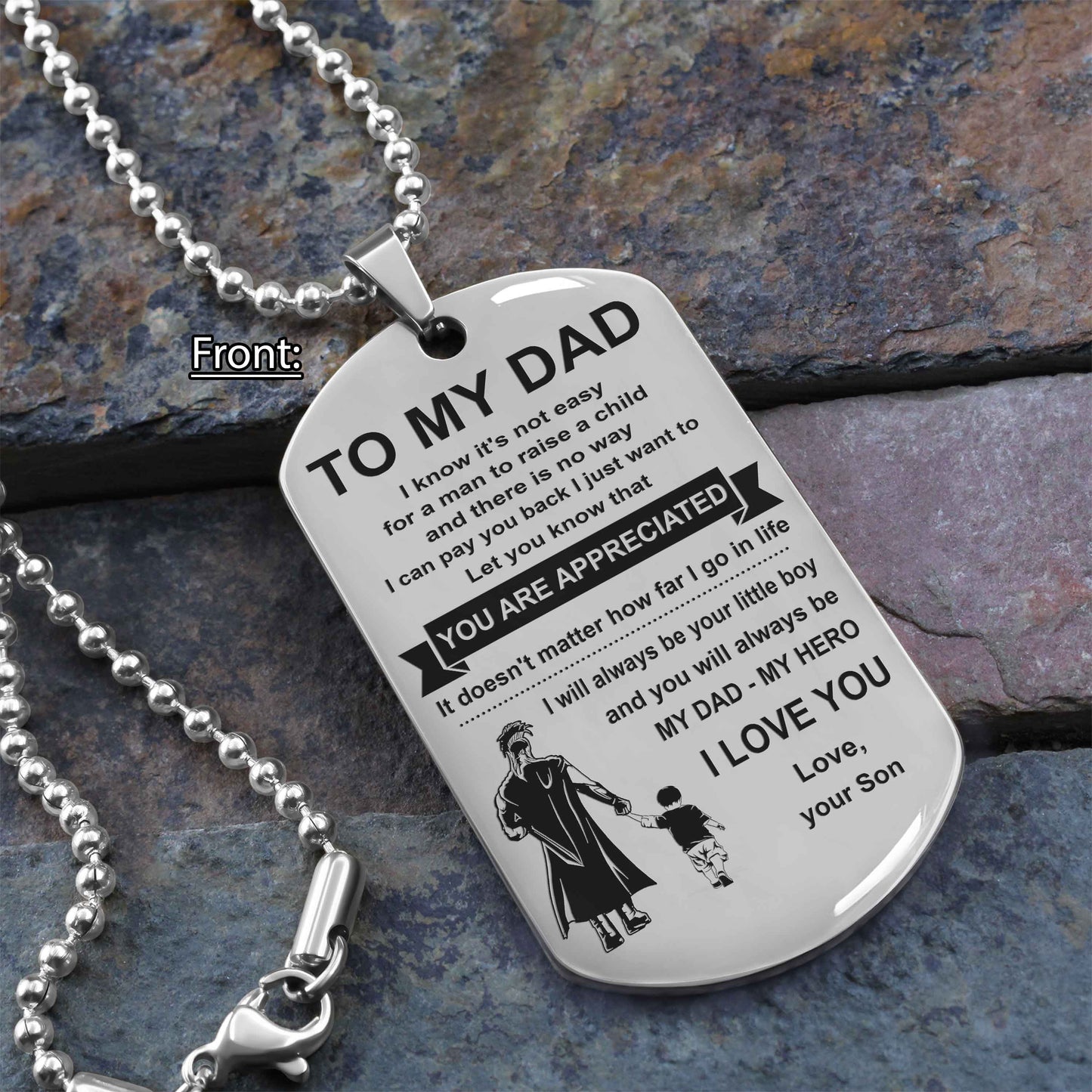 Family One Side Dog Tag To My Dad I Know It's Not Easy - You Are My Hero Gift From Son To Dad Father's Day Gift