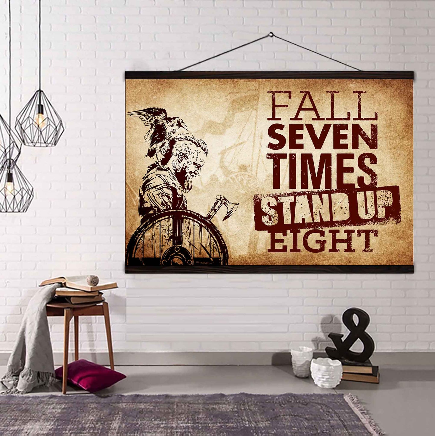Viking Poster Canvas Fall Down Seven Times Stand Up Eight