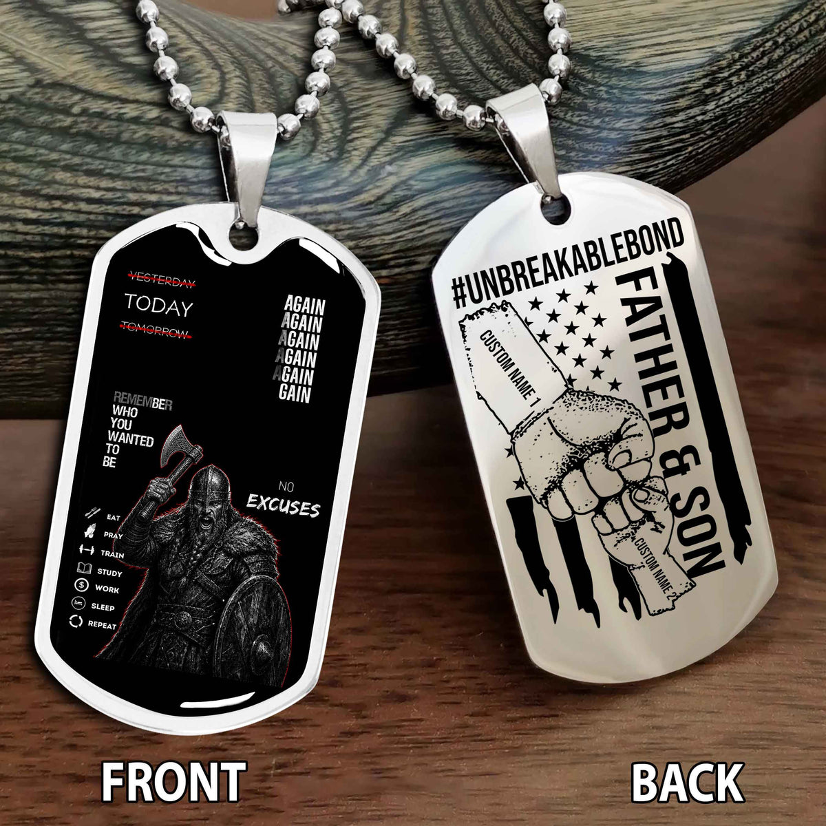 Personalized Double Side Graphic Dog Tag Father And Son UnBreakable Bond Again Again Again