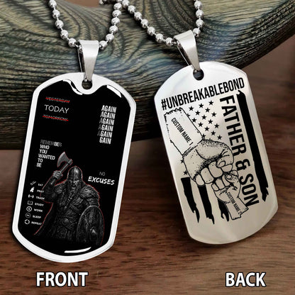 Personalized Double Side Graphic Dog Tag Father And Son UnBreakable Bond Again Again Again