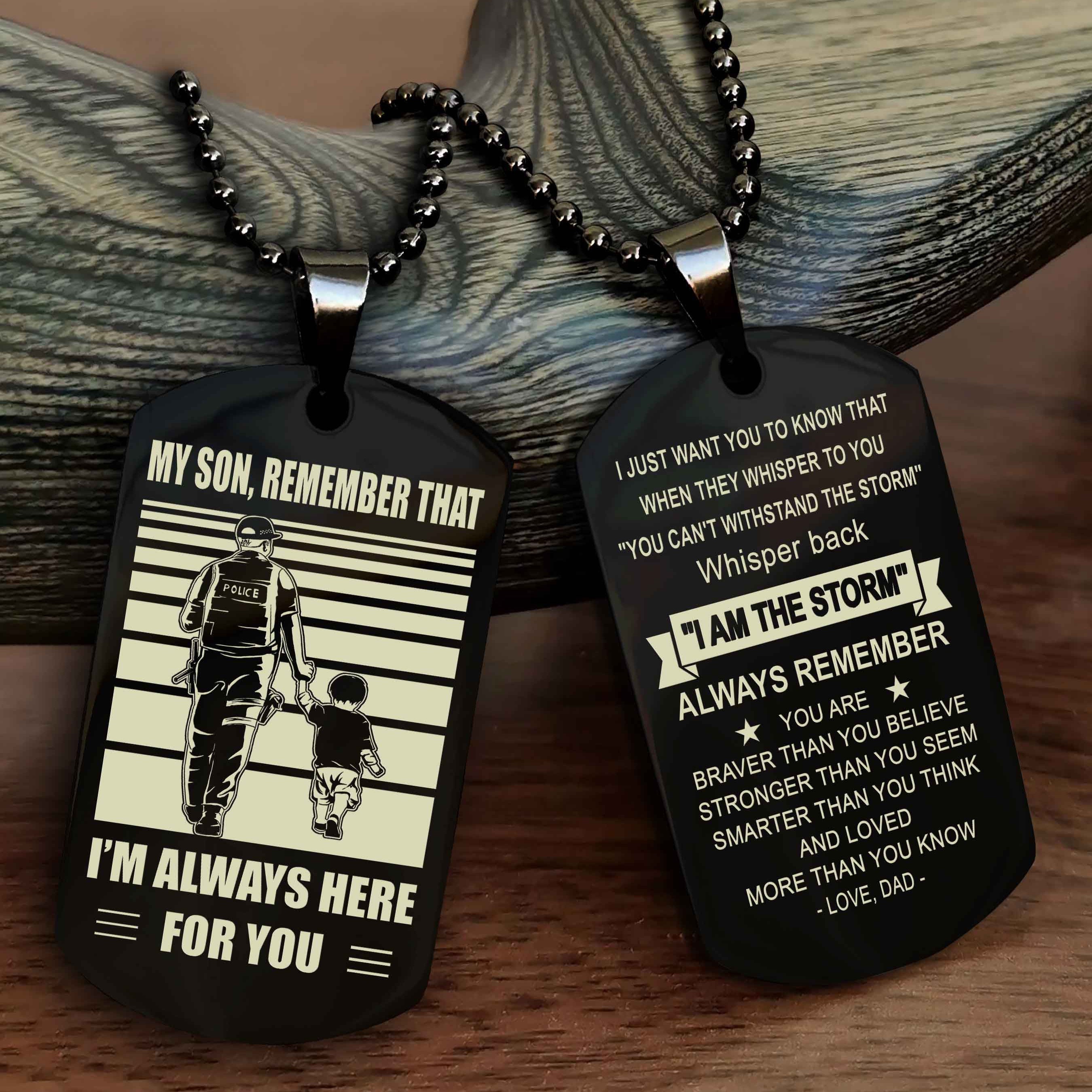 Biker Personalized Double Sided Dog Tag My Son Remember That I Will Always Here Whisper Back I Am The Storm