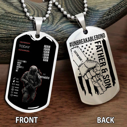 Personalized Double Side Graphic Dog Tag Father And Son UnBreakable Bond Again Again Again