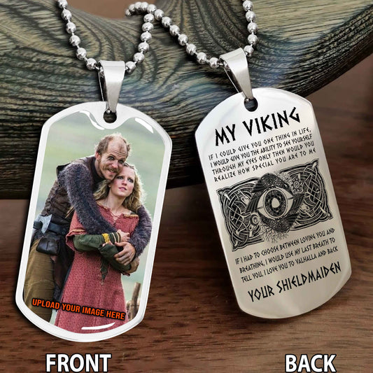 Personalized Viking Double-Sided Graphic Dog Tag for Husband with Photo Upload