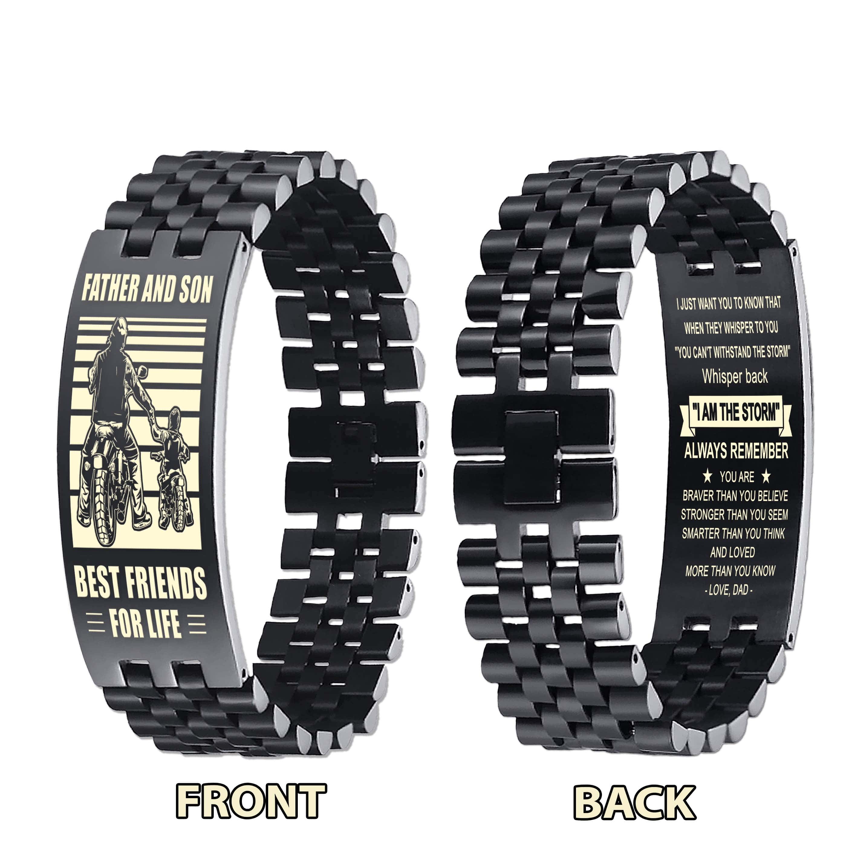 STO Spartan Personalized Double Sided Bracelet Father And Son Best Friends For Life - Message on the back side