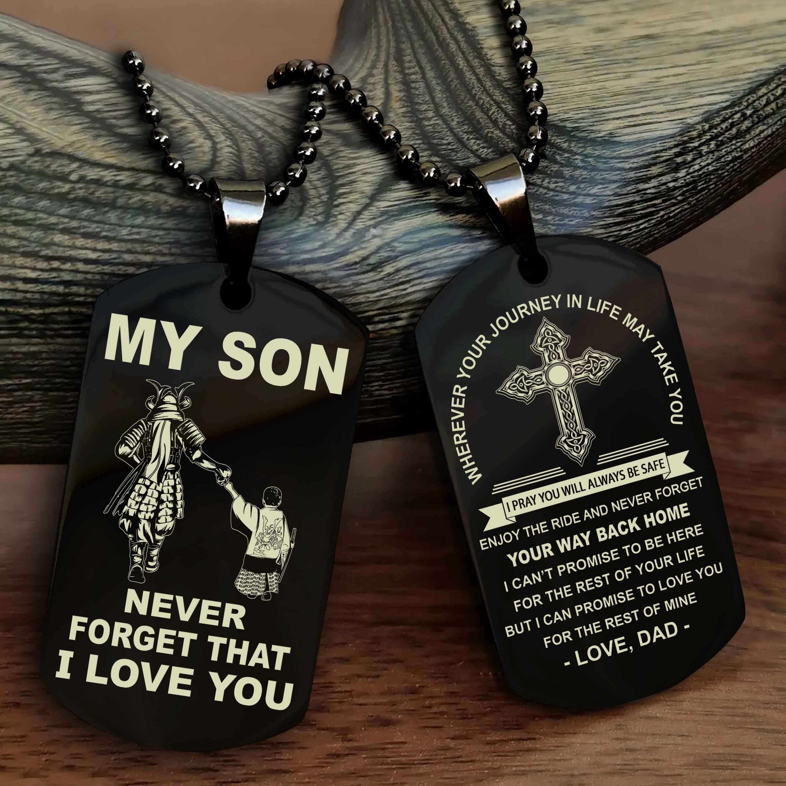 DRB Cross Double Sided Dog Tag To My Son Never Forget That I Love You - Gift For Son Never Forget Your Way Back Home