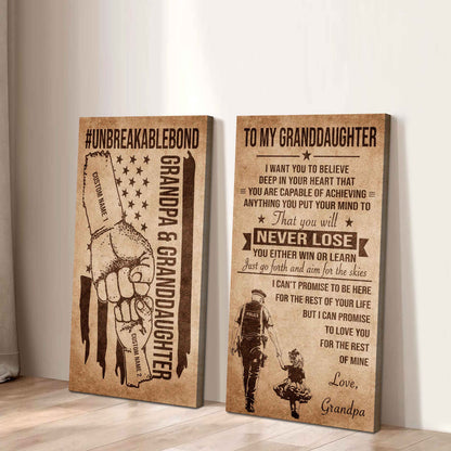 Grandpa And Granddaughter UnBreakable Bond - 2 Piece Canvas Wall Art Black Floating Frame - You Will Never Lose You Either Win Or Learn