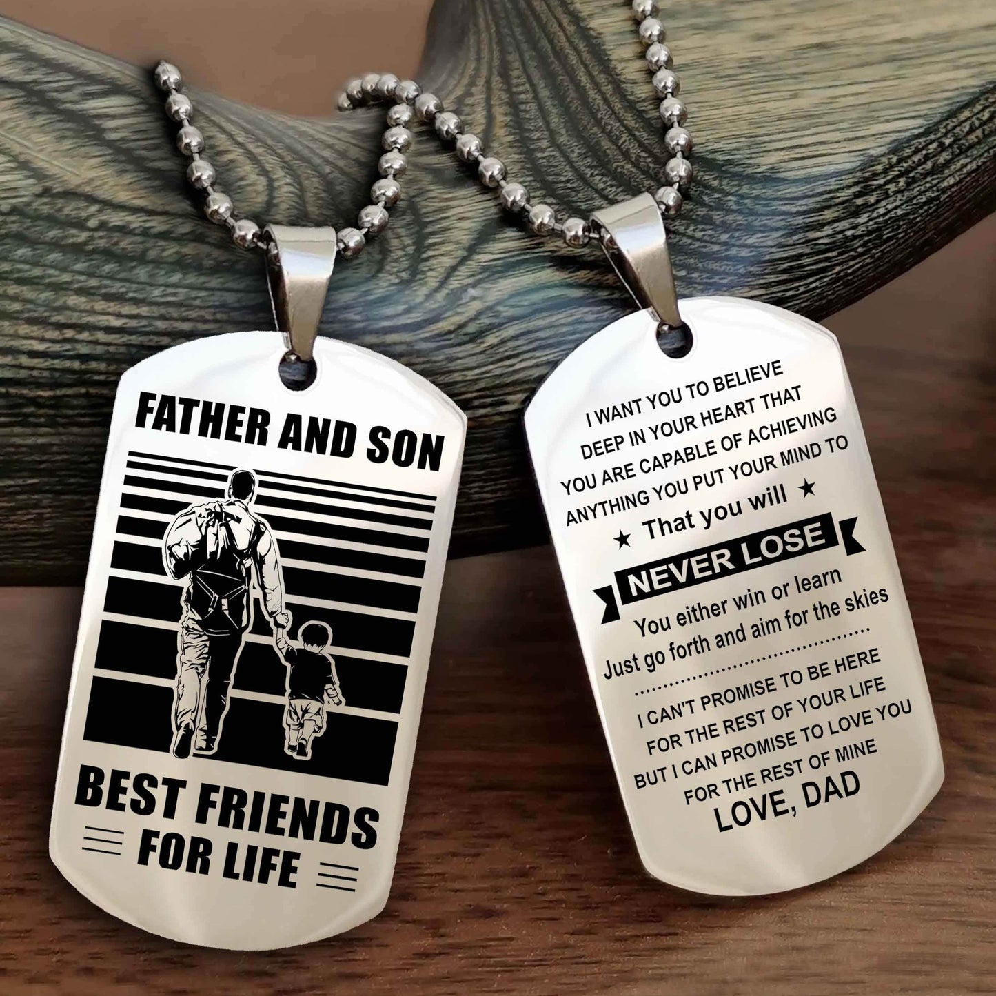 DRB Personalized Double Sided Dog Tag Silver To My Son I Love You - You Will Never Lose You Either Win Or Learn From Dad To Son