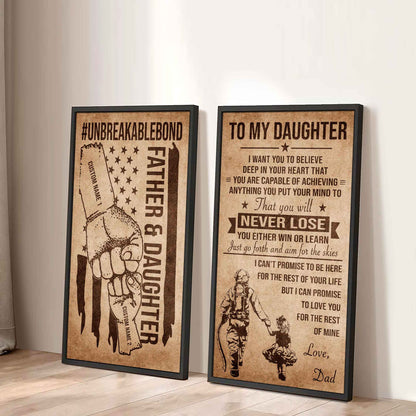 Father And Daughter UnBreakable Bond - 2 Piece Canvas Wall Art Black Floating Frame - You Will Never Lose You Either Win Or Learn Love Dad