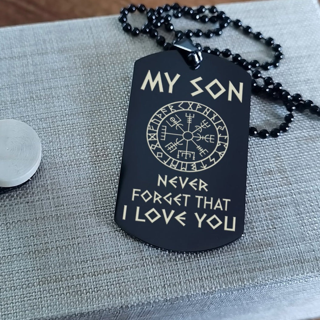 Viking engraved double sided dog tag dad to son be strong when you are weak