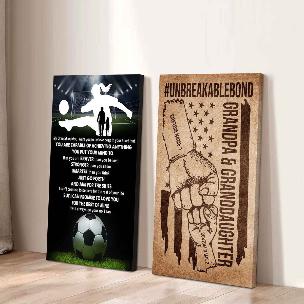 Grandpa And Granddaughter UnBreakable Bond - 2 Piece Canvas Wall Art - That You Are Braver Than You Believe And Loved More Than You Know