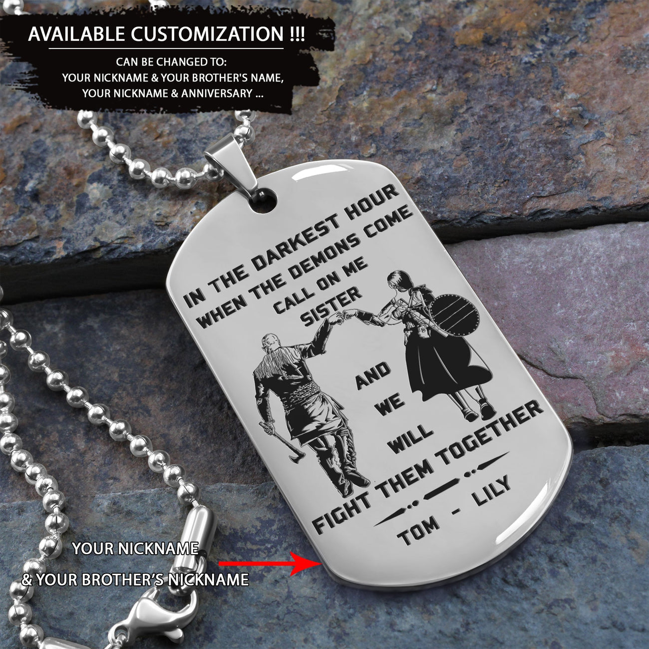 Samurai customizable engraved black dog tag double sided gift from brother, brother forever