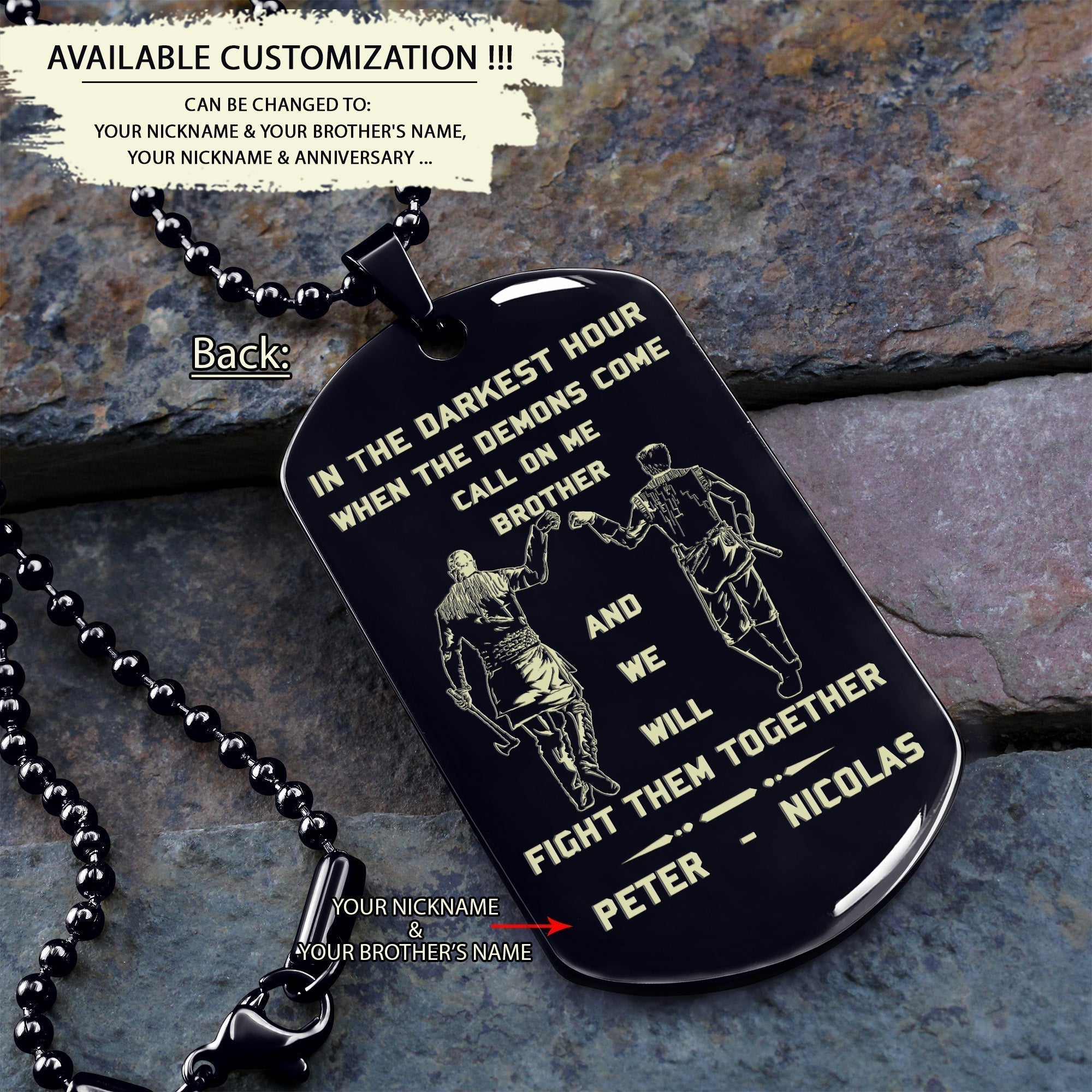 Samurai Customizable engraved brother dog tag gift from brother, In the darkest hour, When the demons come call on me brother and we will fight them together