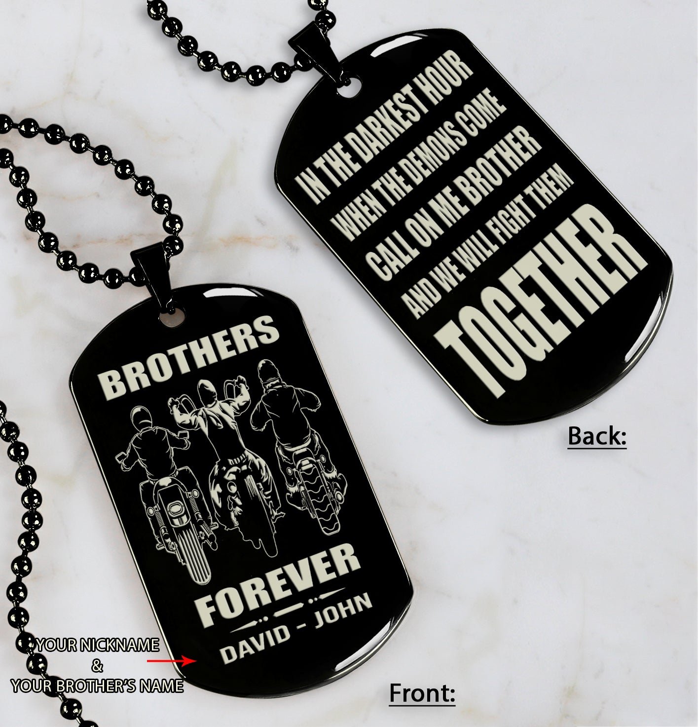 Biker team engraved double sided dog tag call on me brother gift for brother dog tag for brother