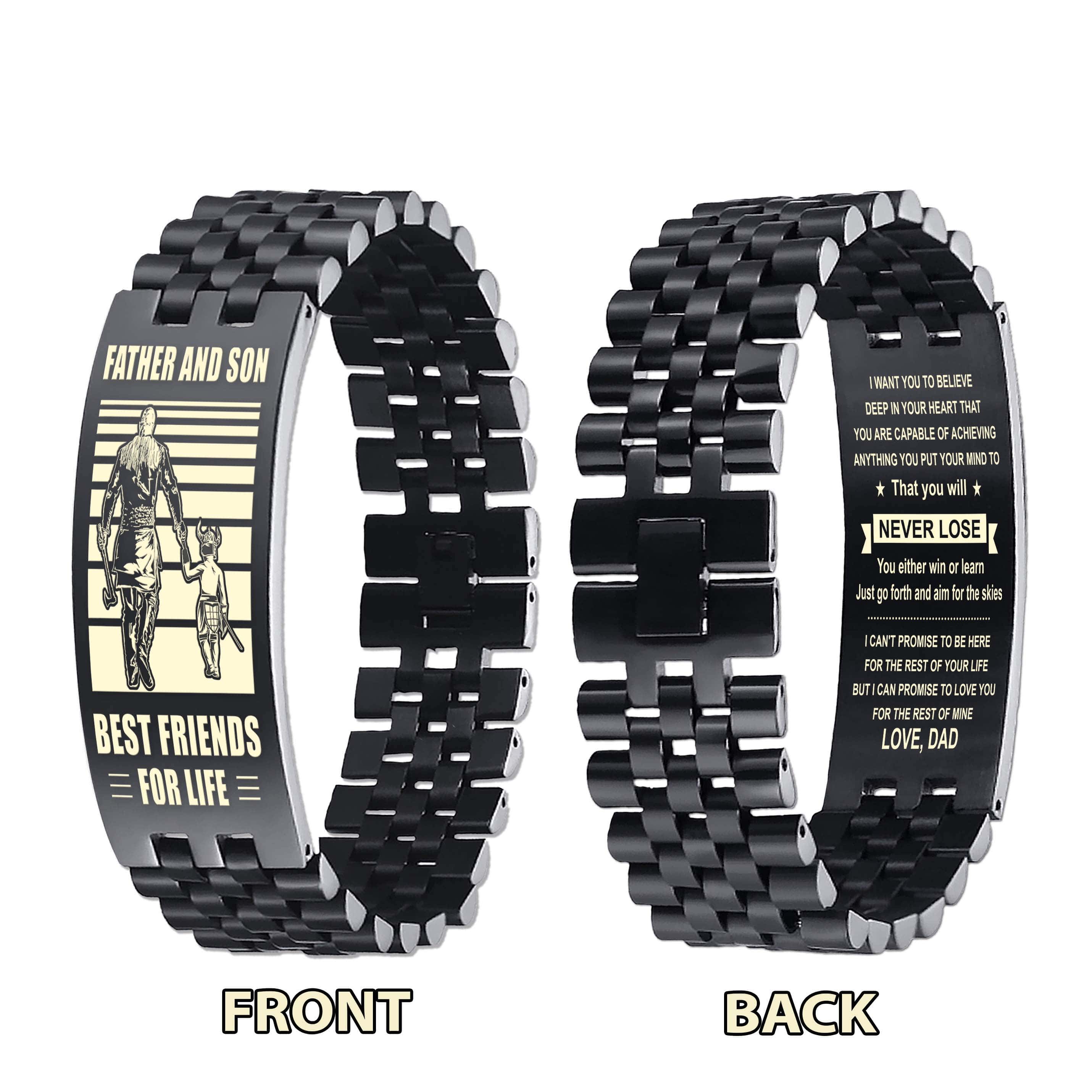 Be strong-Personalized Double Sided Bracelet Father And Son Best Friends For Life - Message on the back side-Be strong