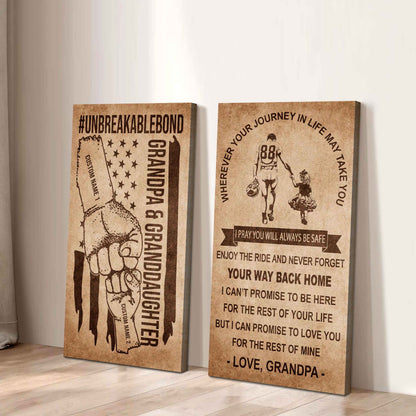 Grandpa And Granddaughter UnBreakable Bond - 2 Piece Canvas Wall Art Black Floating Frame - Never Forget Your Way Back Home