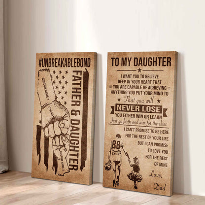 Father And Daughter UnBreakable Bond - 2 Piece Canvas Wall Art Black Floating Frame - You Will Never Lose You Either Win Or Learn Love Dad