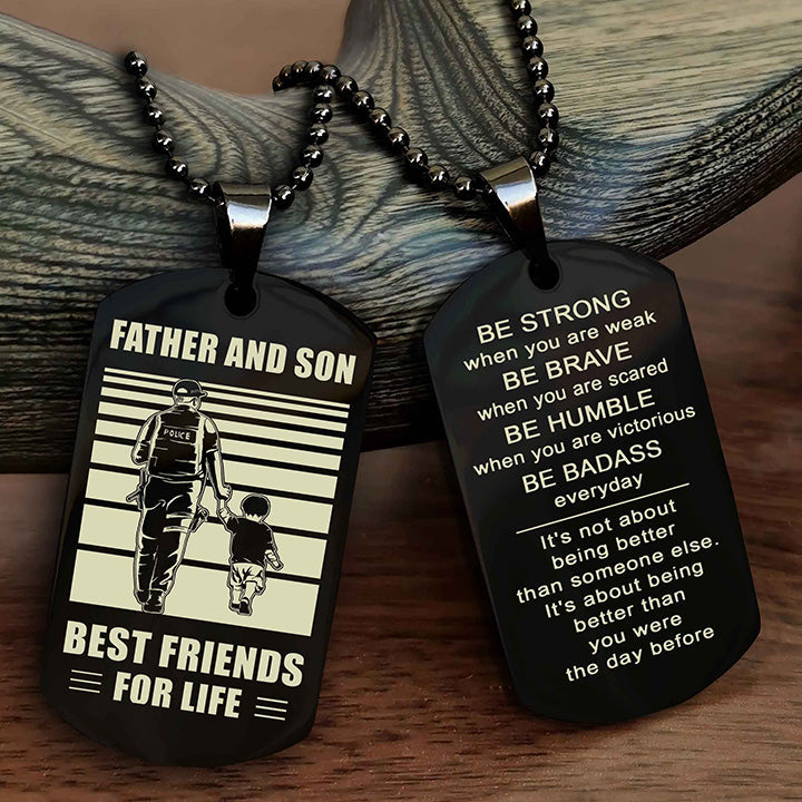 Viking Personalized Double Sided Dog Tag Silver To My Son I Love You - Be Strong When You Are Weak Gift From Dad To Son