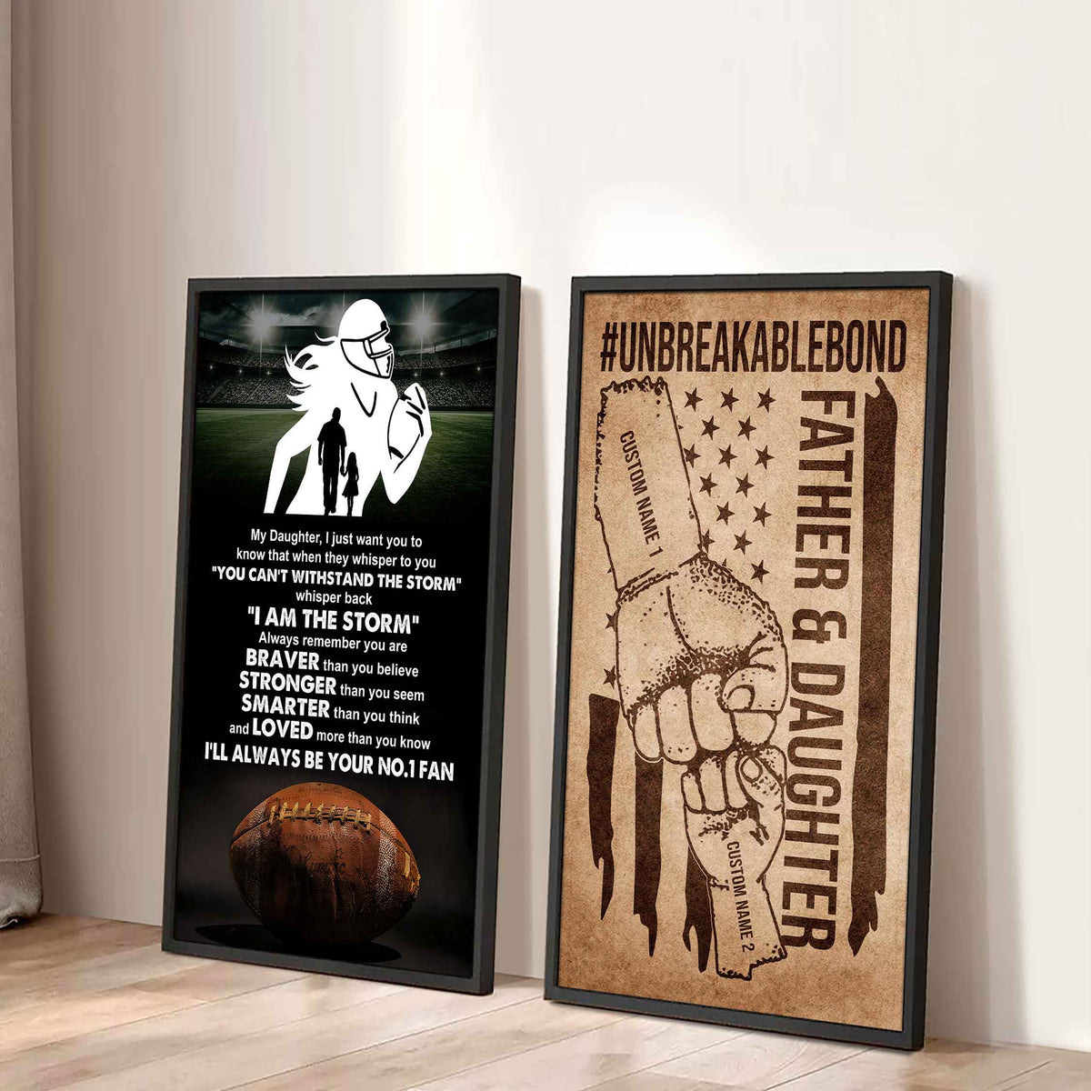 Father And Daughter UnBreakable Bond - 2 Piece Canvas Wall Art - Whisper Back I'm The Storm