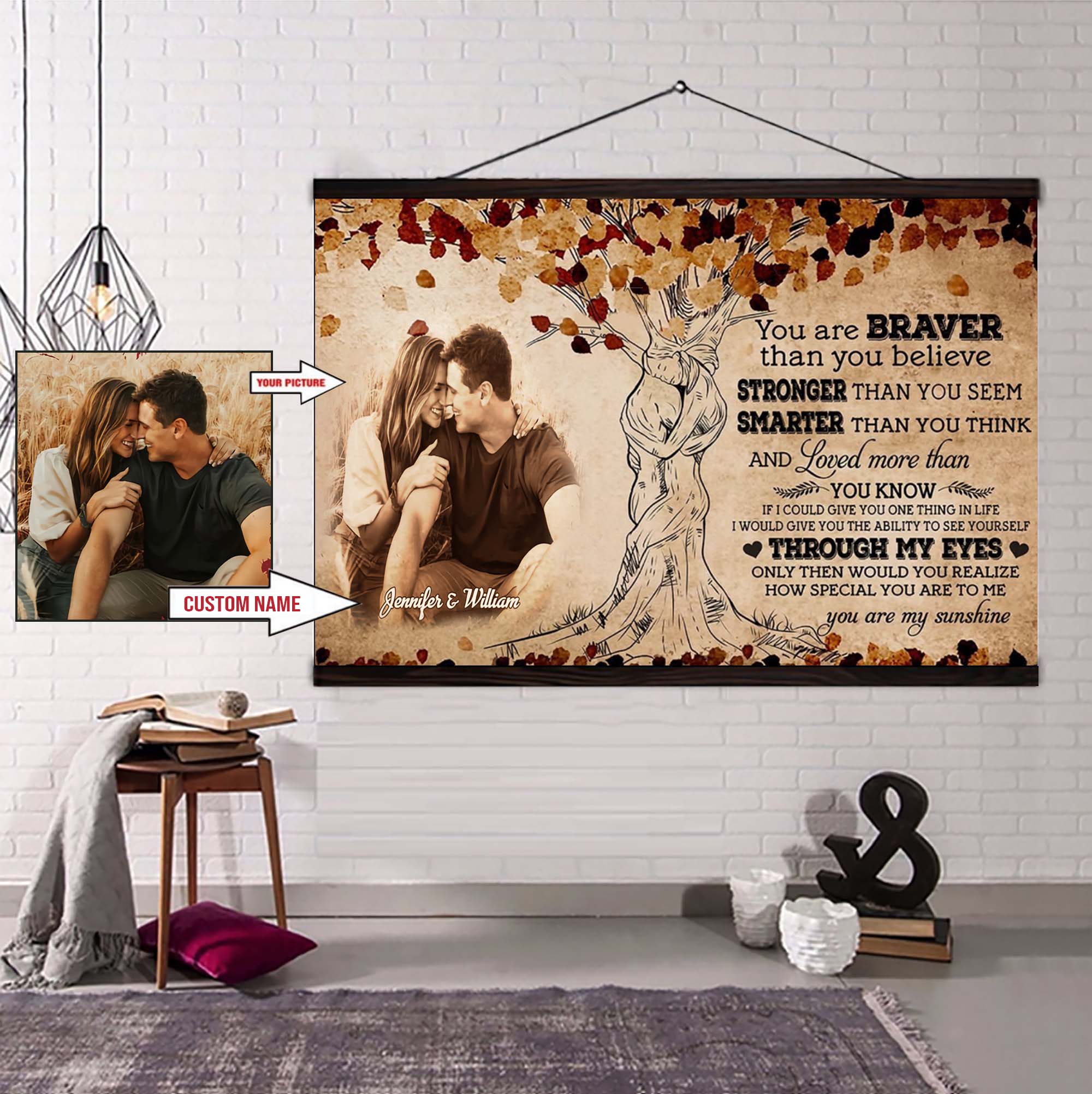 Valentines gifts-Poster canvas-Custom Image- Husband to Wife- You are braver than you believe